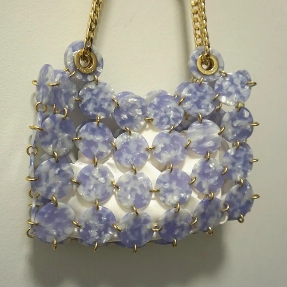 Sandro Pastille Marbled Resin Chainmail Shoulder Bag Gold Lilac Purple NWT - Picture 4 of 8